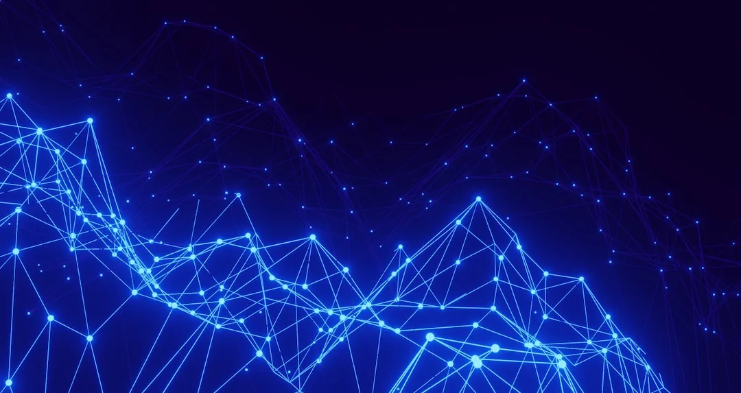 Ether.fi eETH 재담보 구조 형상화 이더리움 리스테이킹 노드 네트워크와 검증인 구조를 형상화한 블록체인 데이터 이미지